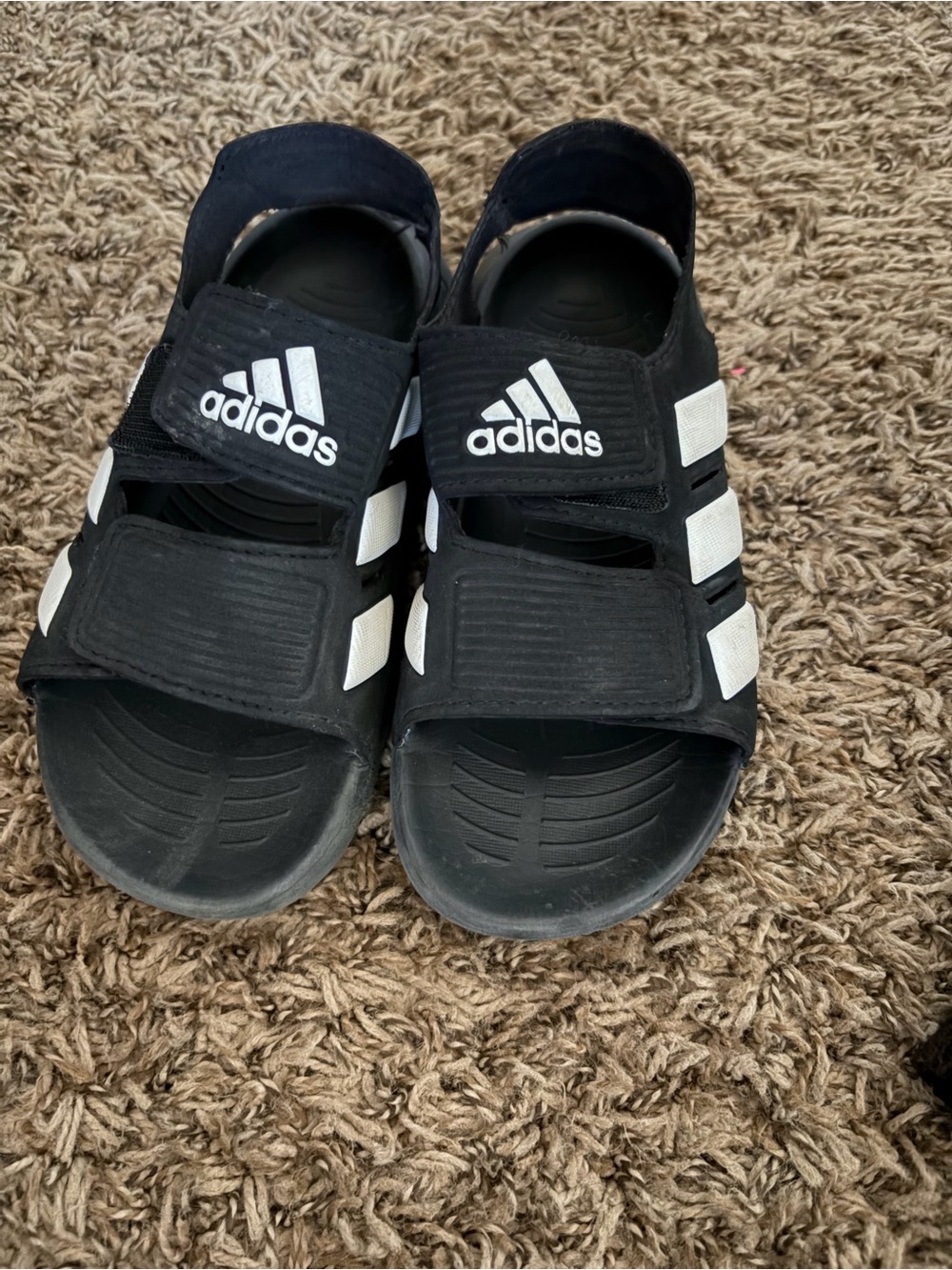 adidas Black and White Kids Hook-and-Loop Sport Sandals